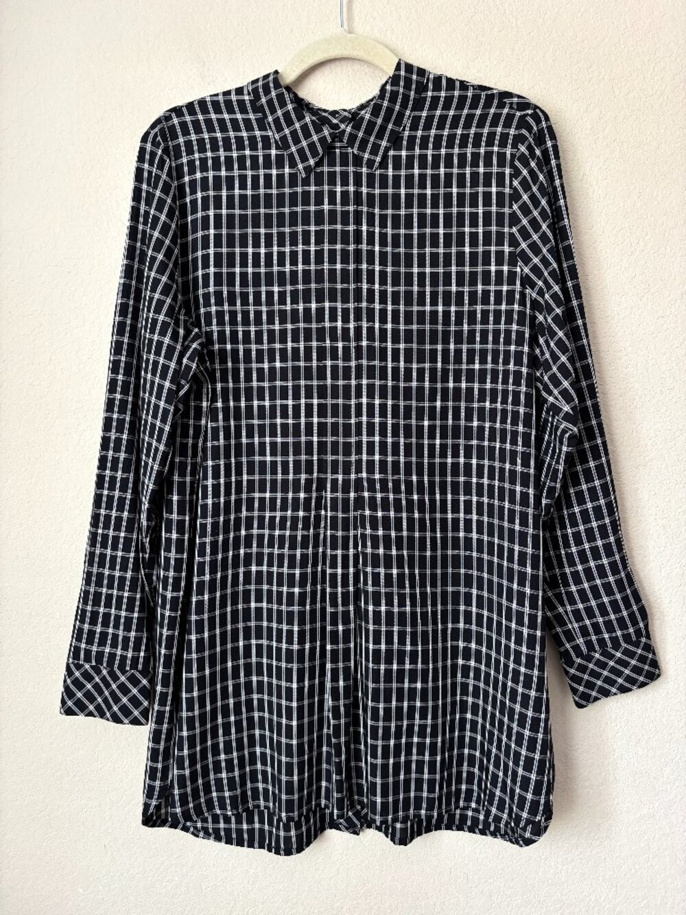 J. Jill Preppy Grid Print Longline Collared Button Back Tunic Top